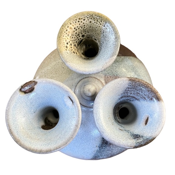 Clouds Folsom Studio Pottery Blue Gray Glazed 3-Wick Oil Lamp Bud Vase 5.5” Tall - Picture 5 of 6